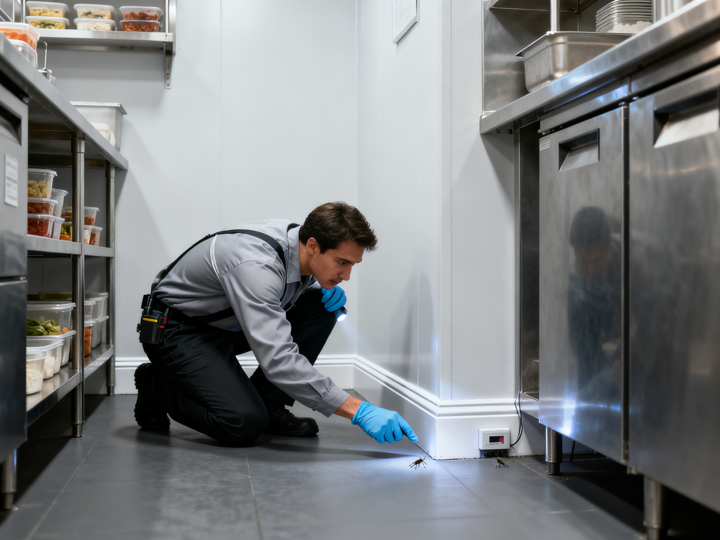 Pest control for businesses guide showing a commercial premises inspection